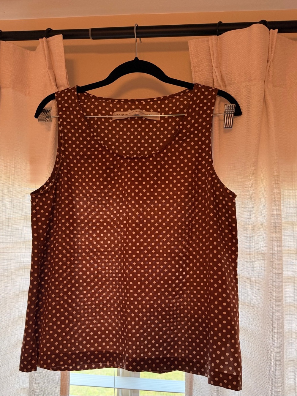 Raquel Allegra Silk Brown and White Polka Dot Top